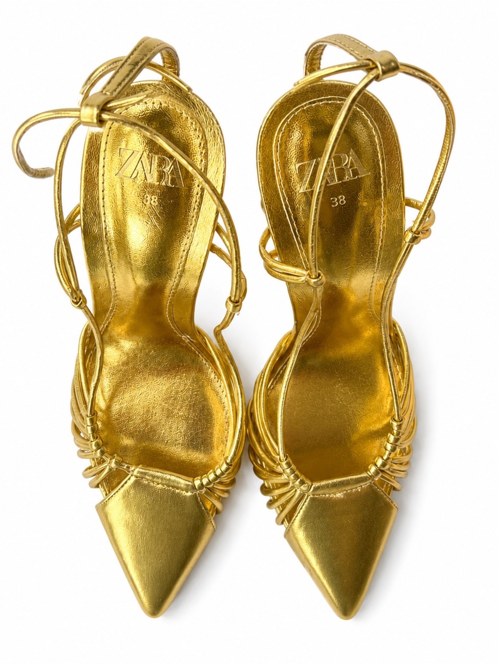 ZARA | Gold, Lace-up, Metallic, Stiletto Heels, Pointed Toe | Women’s Size: 38 - Picture 4 of 6